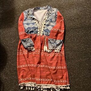 Bohemian Red and Blue Patterned Dress